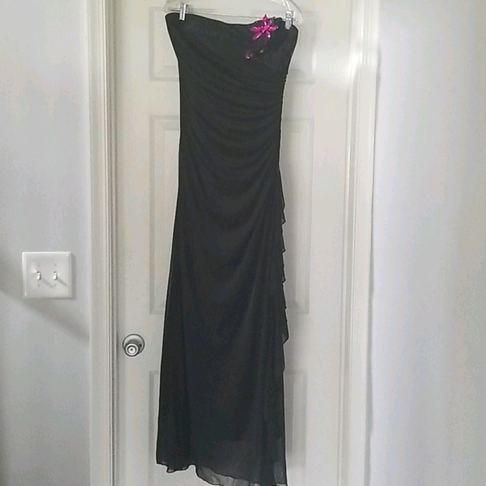 Formal Dress, Black, With Pink Beaded Flower